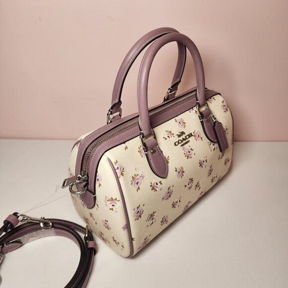 NWT COACH CAL58 ROWAN SATCHEL BAG WITH FLORAL PRINT Purple - Picture 4 of 8